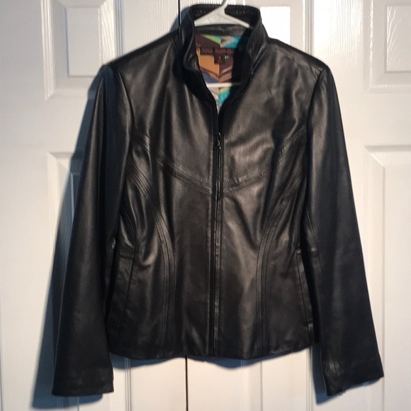 VIA SPIGA ZIP DOWN LEATHER BLACK JACKET -EUC - Picture 2 of 6